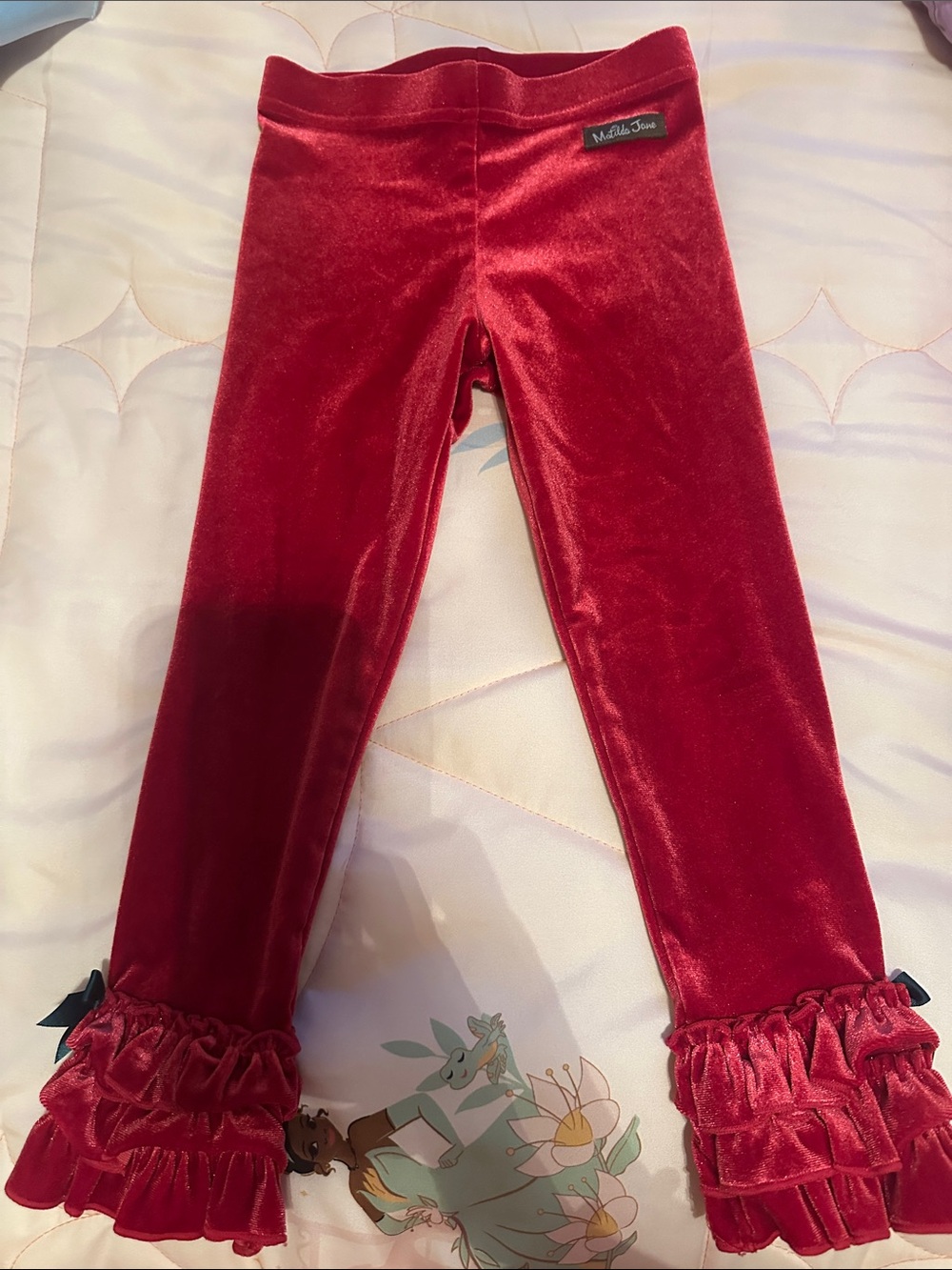 Matilda Jane Ruby Red Velvet Ruffle Hem Leggings